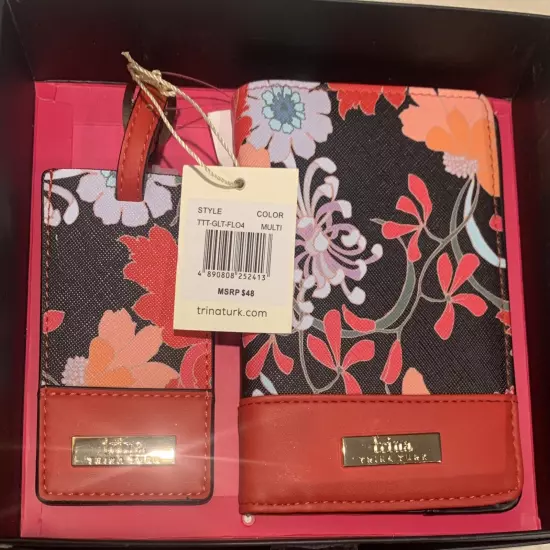 NWT Passport Cover & Matching Travel Tag Set Red Floral MSRP $48 Trina Turk Boxd