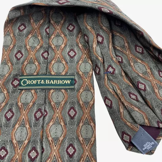 Croft & Barrow Olive Green Burgundy Geometric Abstract Silk Necktie Tie 4" x 57"