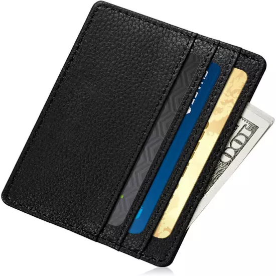 Leather Slim Minimalist Wallet for Men Women RFID Thin Credit Card Holder Wallet