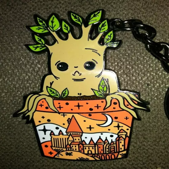 Groot in Pot w/ Leaves Keychain - Guardians of the Galaxy - Enamel on Metal Fob