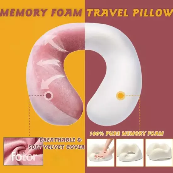 Comfort Travel Pillow Memory Foam Neck Pillow with Breathable Eye Mask Ear Plugs