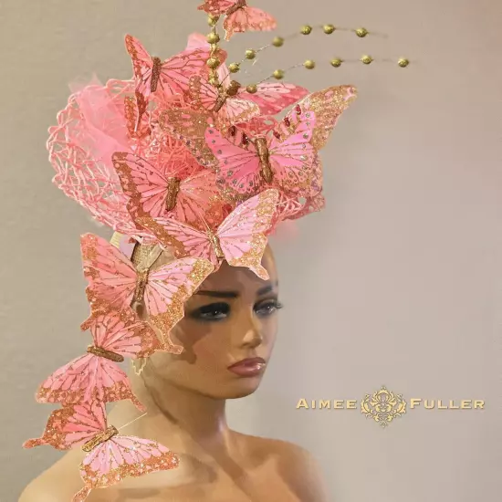 Kentucky Derby Fascinator Pink Satin Ivory White Rose Hat Royal Ascot Bridal Hat