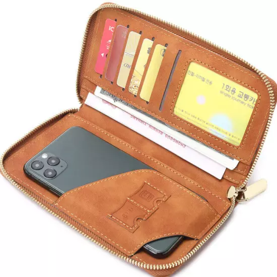 RFID Leather Travel Passport Case Cover Zipper Wallet Card Holder with Wristband