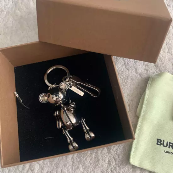 Burberry Silver Bear Keychain Key Ring Bag Charm w/ Box Women