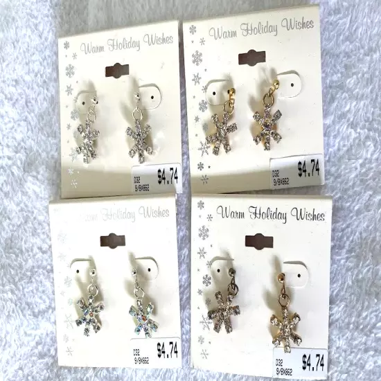 4 rhinestone Snowflake earrings fashion jewelry FAST Shipping 1 inch lot