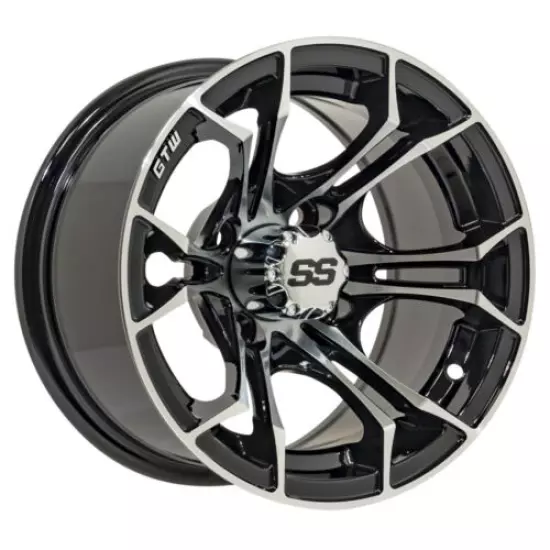 Set of 4 - GTW Spyder 14 inch Machined & Black Golf Cart Wheel With 3:4 Offset