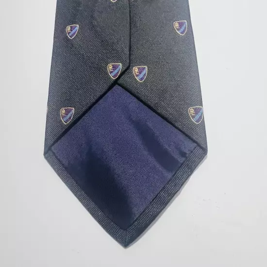 Polo Ralph Lauren Black Repp Silk Tie w Racquet And Crest 57.5x3.5” 