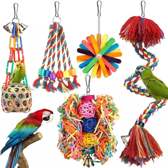 Bird Toys Rope Perch with Bell Colorful Chewing Shredding Foraging... 