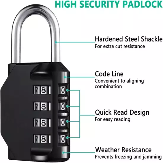 Combination Lock Resettable 4 Digit Padlock with Combination, Waterproof and He