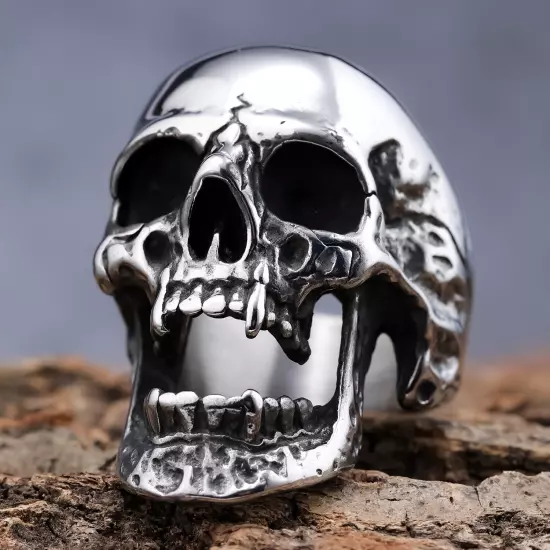 Punk Stainless Steel Gothic Motorcycle Biker Vampire Skull Rings Hip Hop Jewelry