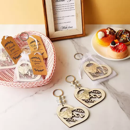 60 Sets Quinceañera Favors Wooden Heart Shape Keychain Heart Keychain Recue