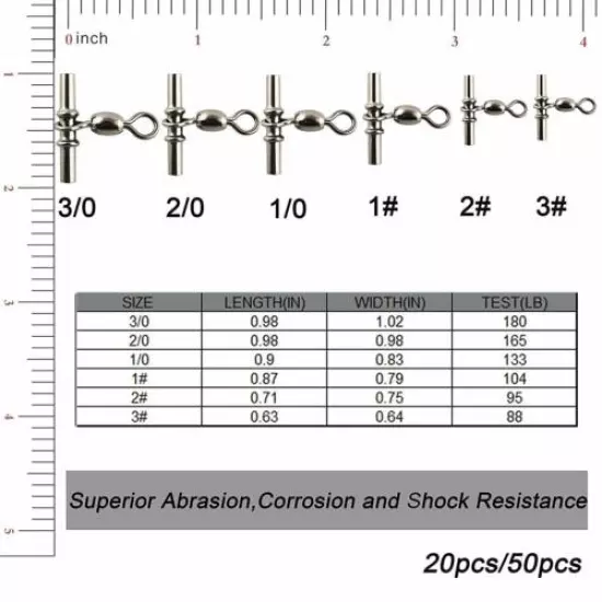 20-50pcs Fishing Crimp Swivel Cross-line Crane Swivel Tackle Connector 3#-2/0# 