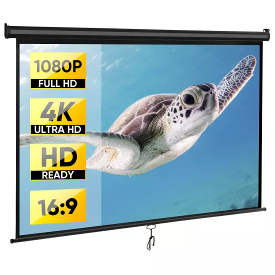 80" 16:9 Manual Pull Down Projector Screen HD Black Movie Theater Vivid Screens