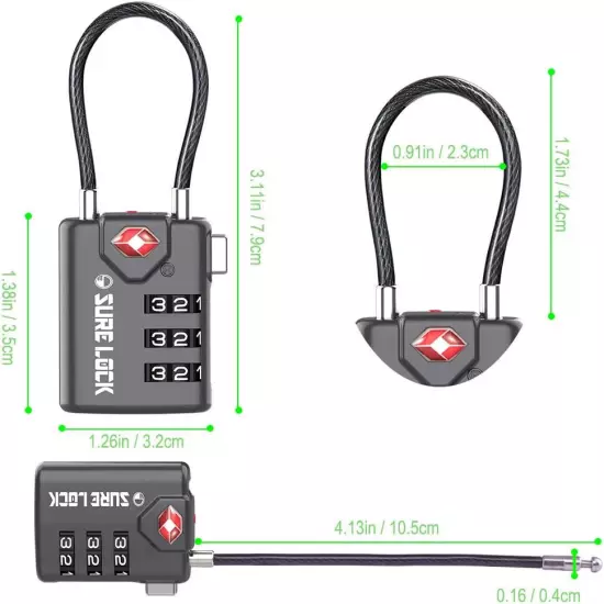 SURE LOCK TSA Compatible Travel Luggage Locks, Inspection Indicator 2 Pack Black