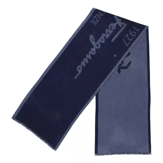 Salvatore Ferragamo Blue Marine Macro Signature Cashmere And Wool Scarf