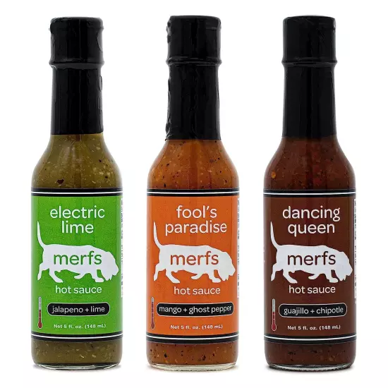 Merfs Condiments Gourmet Hot Sauce Gift Set Variety Pack 5 Fl Oz (Pack of 3) 