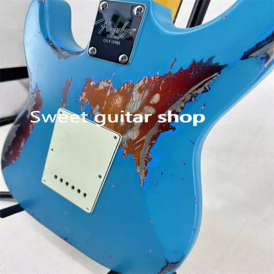 Custom Relic Blue ST Electric Guitar 3S Pickups Cream Pickguard Chrome Hardware