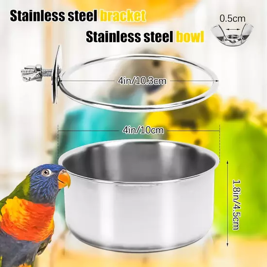 2 Pack Stainless Steel Bird Feeding Dish Cups Bird Feeder with Clamp for Cage