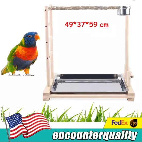 49*37*59cm Wood Bird Tree Stand Large Parrot Perch Playstand w/Steel Tray 2*Bowl