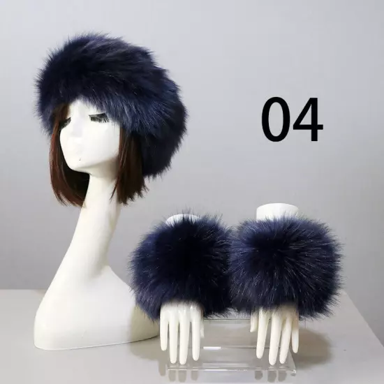 Women Wam Faux Fur Hat Cuff Set Winter Warmer Hat Arm Wrist Sleeve Gloves