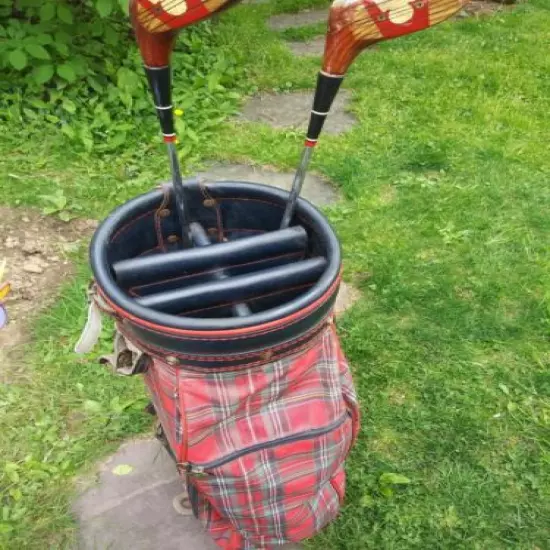 Vintage Lot Dunlop golf bag, Dunlop Club Rain Cover, 2 Macgregor woods and Cart