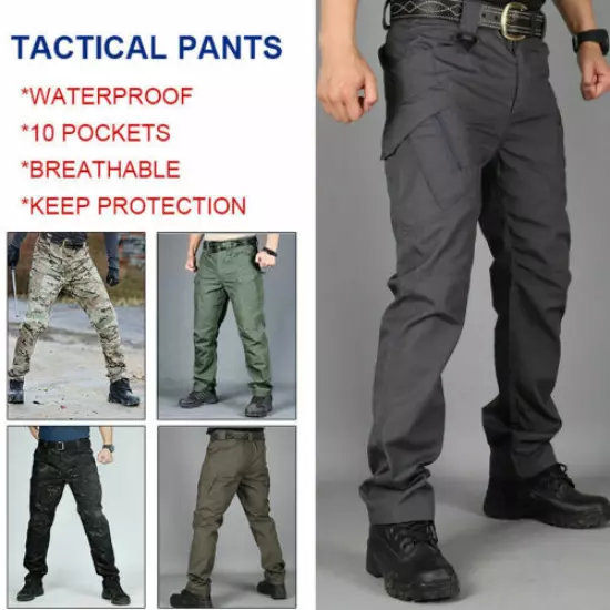 Mens Waterproof Tactical Work Trousers Men Cargo Pants Combat Hiking Outdoor