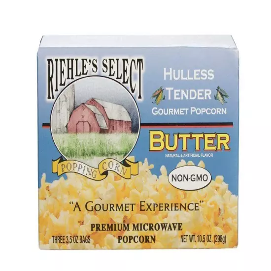 Riehles Select Popping Corn Hulless Butter Microwave Popcorn 3Count