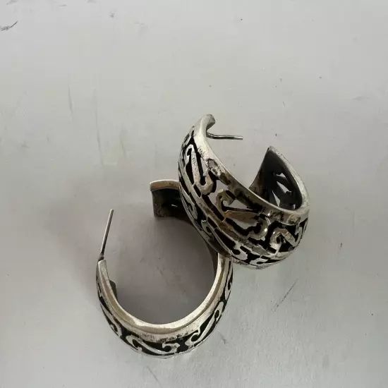 Vintage Stamped MMA Mexico 925 Sterling Silver Hoop Earrings