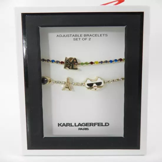 KARL LAGERFELD PARIS Gold-Tone 2-Pc. Set Logo Choupette Charm Slider Bracelets