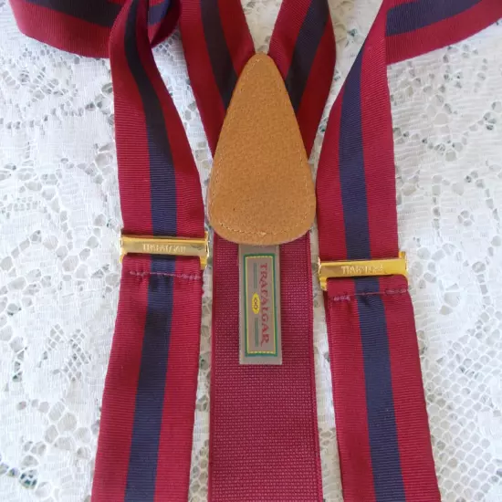 TRAFALGAR SUSPENDERS SILK MAROON AND BLUE CENTER STRIPE