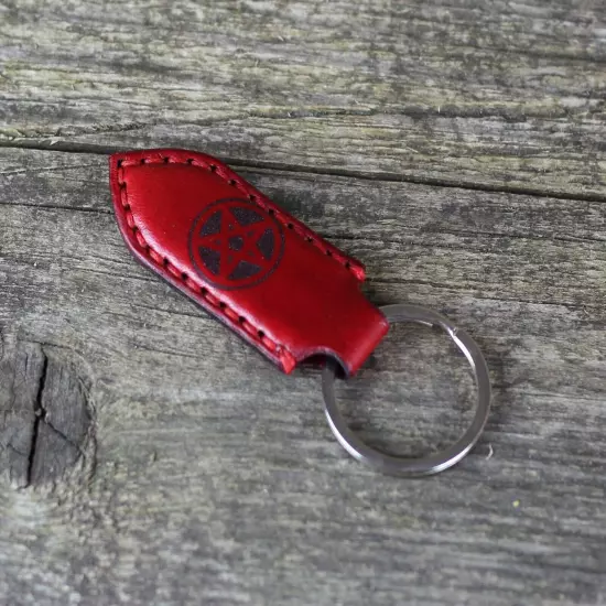 Pentagram - Leather key chain, Pentacle Keychain, Satan key fob.