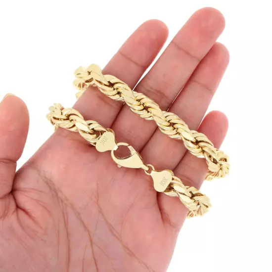 10K Yellow Gold Rope Diamond Cut Mens Chain Bracelet 8" -9" 6mm 7mm 8mm 9mm 10mm