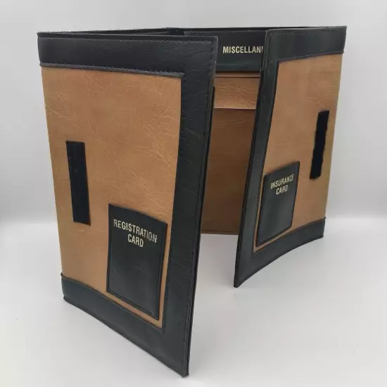 VTG SAAB Brown Black Faux Leather 8 X 11 Folding Glovebox Document Holder 1980s