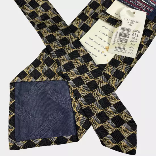 NWT ROUNDTREE & YORKE Geometric Black Gold Handmade Silk Tie Men's 4" x 57" NEW