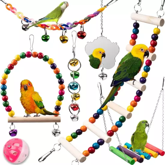 Bird Toys for Parakeets 7Pcs, Wood Parrots Budgie Cage... 