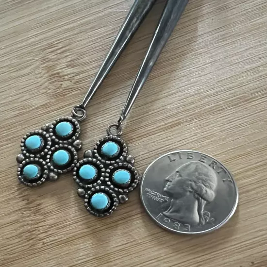 Bernal NATEWA Zuni Snake Eye Cluster Turquoise Sterling Bolo Tie & Matching Tips