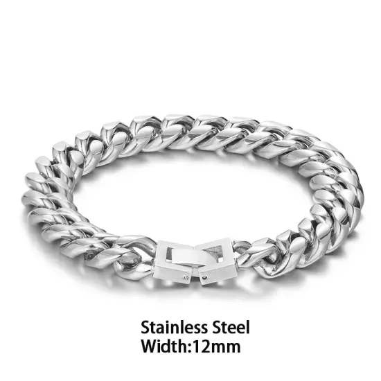 Wholesale 6/8/10/12/14MM Men Stainless Steel Cuban Chain Bracelet Miami PVD Hip 