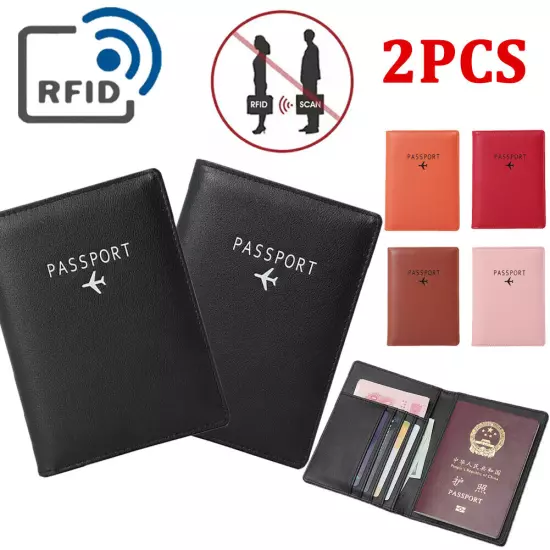 2Pcs Slim Leather Travel Passport Wallet RFID Blocking ID Card Case Cover