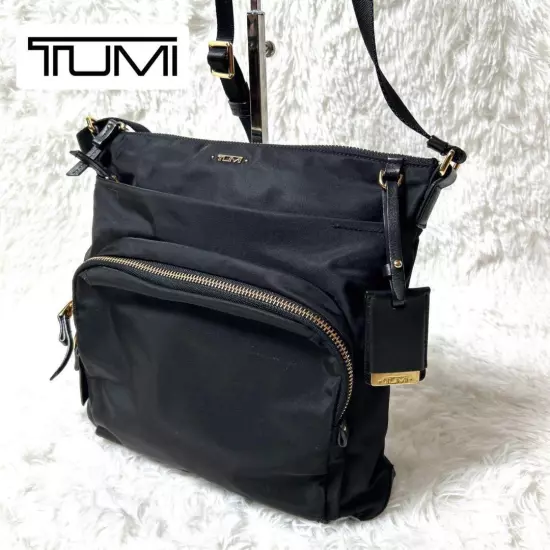 Tumi Capri Nylon Shoulder Bag Black Gold