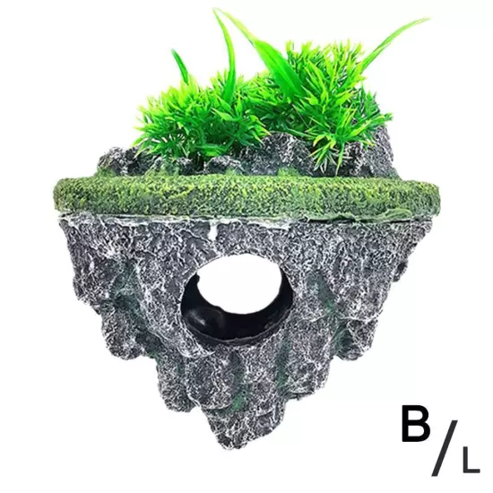 Aquarium Ornament Rockery Hiding Mountain Cave Home Fish Tank Decor ResinฅGIFT