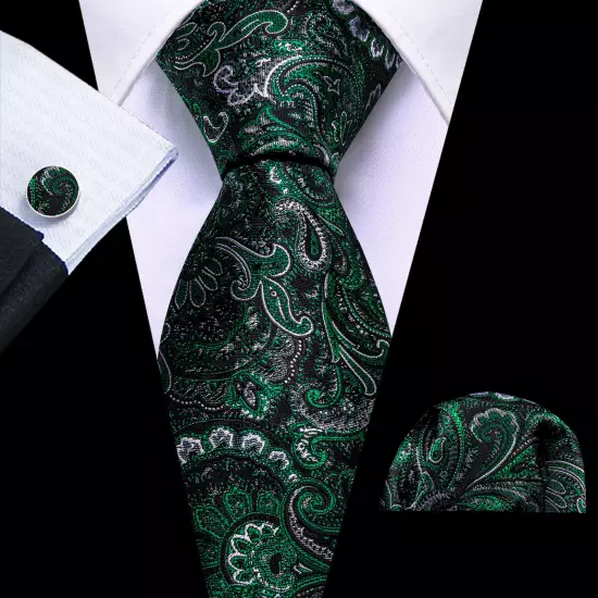 USA Mens Tie Striped Paisley Solid Paisley Necktie Hanky Cufflink Set Wedding