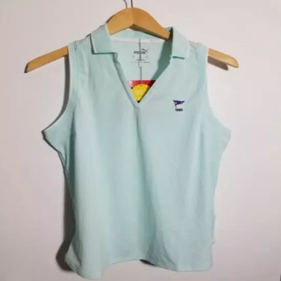 NWT WOMEN'S PUMA SPRINTER S/L POLO, SIZE: MEDIUM, COLOR: FAIR AQUA HEATHER(J363)