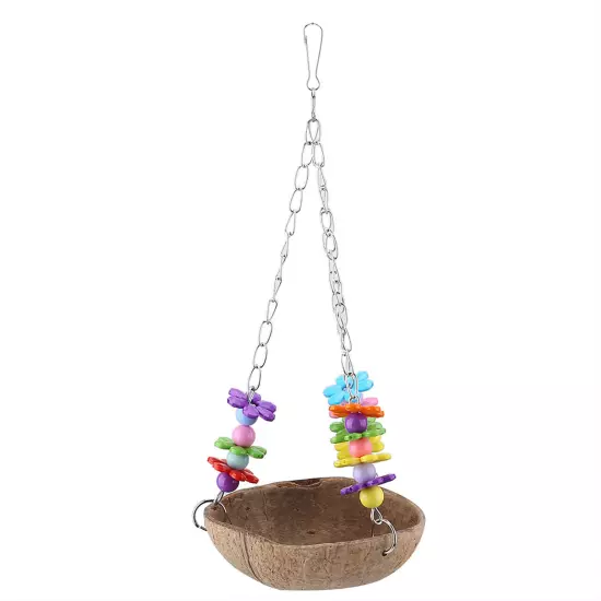 Bird Coconut Shell Swing Toy Wire Cage Hanging Chew Toy 