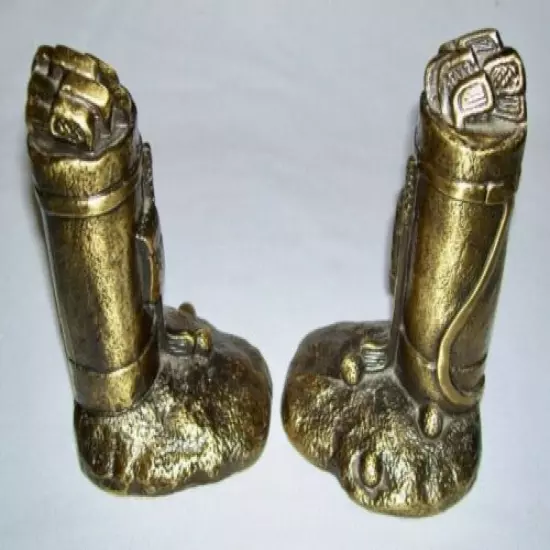 Vintage Pair of Solid Bronzed/Gold Metal GOLF BAG+CLUBS BOOKENDS