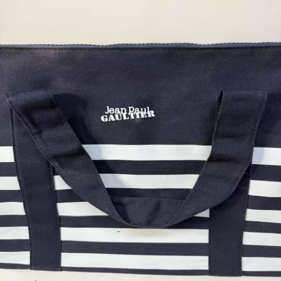 NWOT Jean Paul Gaultier Navy Blue White Stripe Canvas Travel Bag Weekend Duffel