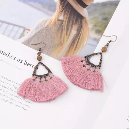 Fashion Women Bohemian Earrings Long Tassel Fringe Drop Dangle Ear Stud Jewelry