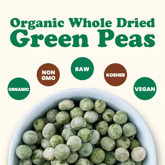 Organic Whole Dried Green Peas - Non-GMO, Sproutable, Kosher - by Food To Live