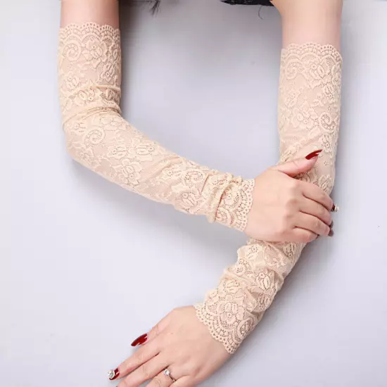 Elegant Lace Floral Gloves UV Sun Protections Fingerless Long Mitten Half Sleeve