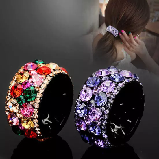 Women Rhinestone Ponytail Tail Hair Bun Holder Claw Clip Shiny Crystal Hairpin