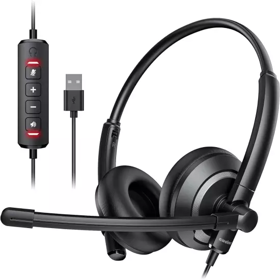 USB Headset with Microphone for PC Laptop - Headphones with AI Chip Noise Cancel